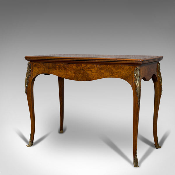 Antique Card Table, French, Burr Walnut, Fold Over, Games, Victorian, Circa 1870