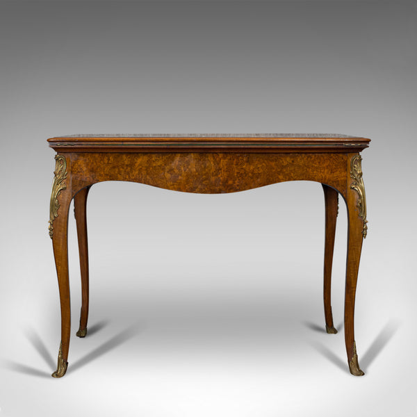 Antique Card Table, French, Burr Walnut, Fold Over, Games, Victorian, Circa 1870
