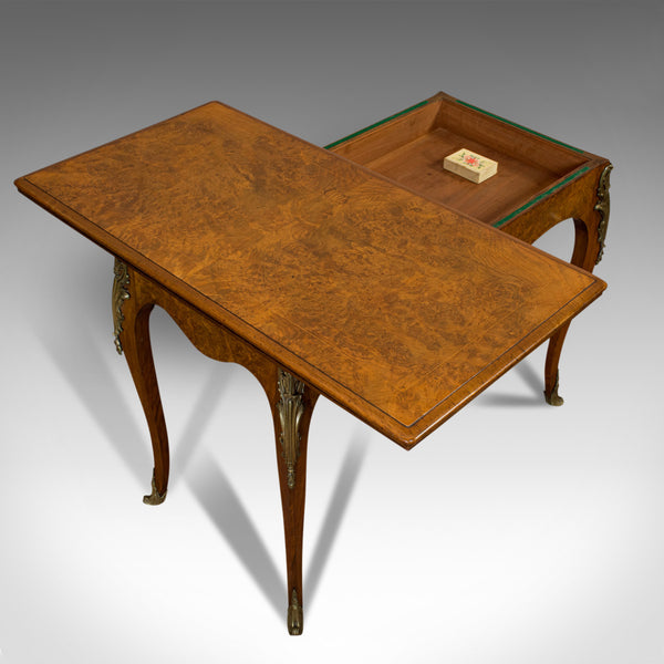 Antique Card Table, French, Burr Walnut, Fold Over, Games, Victorian, Circa 1870