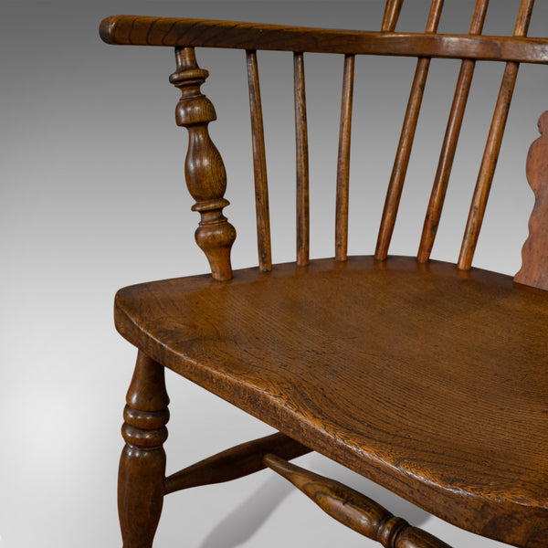 Antique Windsor Chair, British, Elm, Ash, Elbow, Armchair, Victorian, Circa 1860