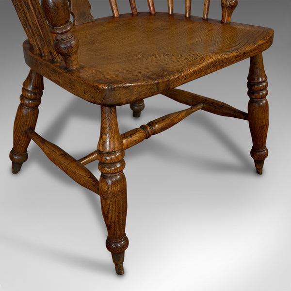 Antique Windsor Chair, British, Elm, Ash, Elbow, Armchair, Victorian, Circa 1860