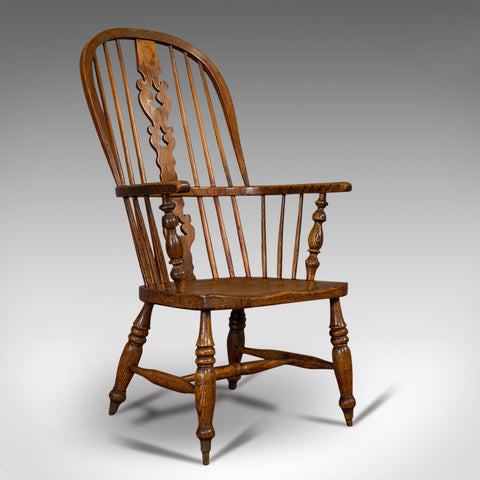 Antique Windsor Chair, British, Elm, Ash, Elbow, Armchair, Victorian, Circa 1860