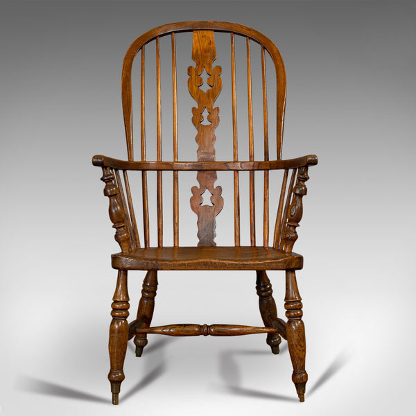 Antique Windsor Chair, British, Elm, Ash, Elbow, Armchair, Victorian, Circa 1860