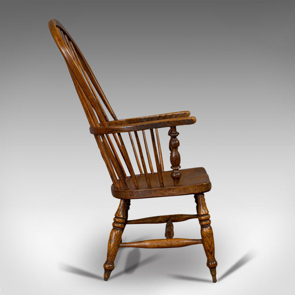Antique Windsor Chair, British, Elm, Ash, Elbow, Armchair, Victorian, Circa 1860