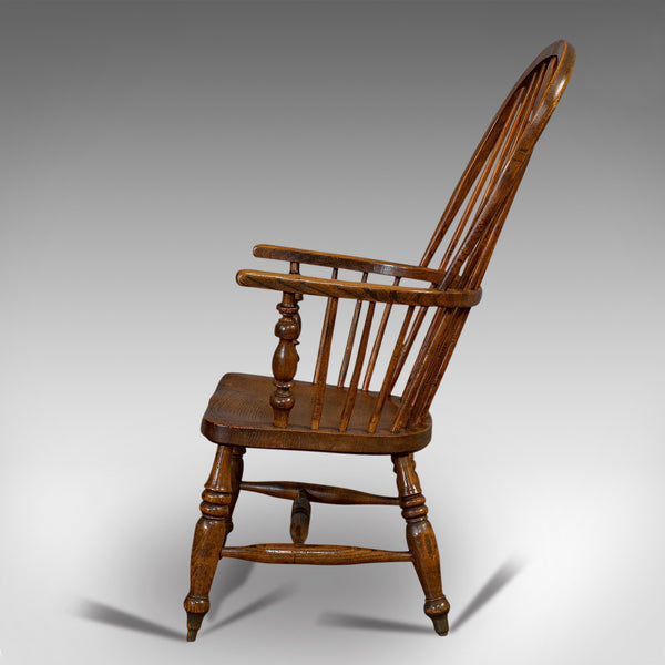 Antique Windsor Chair, British, Elm, Ash, Elbow, Armchair, Victorian, Circa 1860