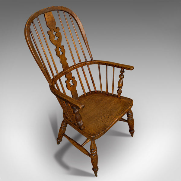 Antique Windsor Chair, British, Elm, Ash, Elbow, Armchair, Victorian, Circa 1860