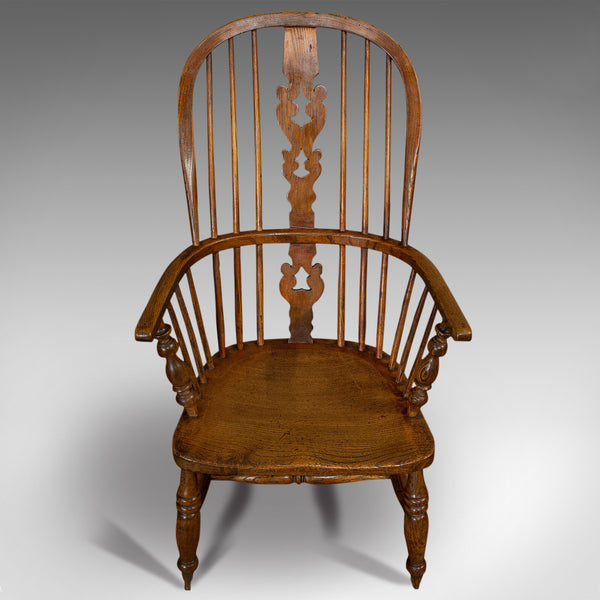 Antique Windsor Chair, British, Elm, Ash, Elbow, Armchair, Victorian, Circa 1860