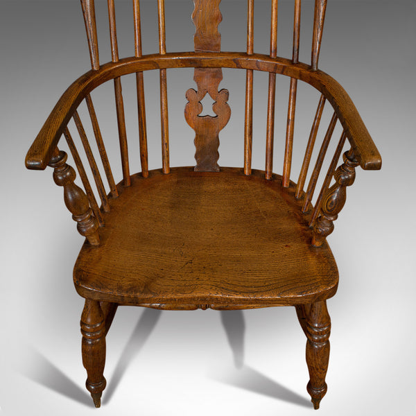 Antique Windsor Chair, British, Elm, Ash, Elbow, Armchair, Victorian, Circa 1860