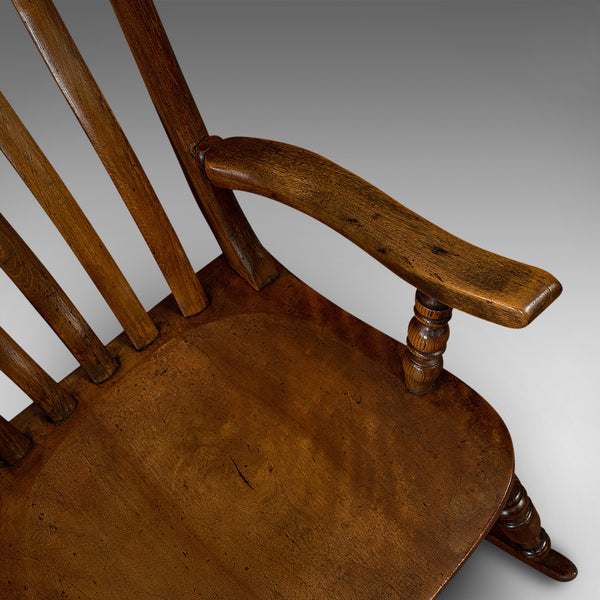 Antique Farmhouse Rocking Chair, English, Elm, Beech, Seat, Victorian, C.1900