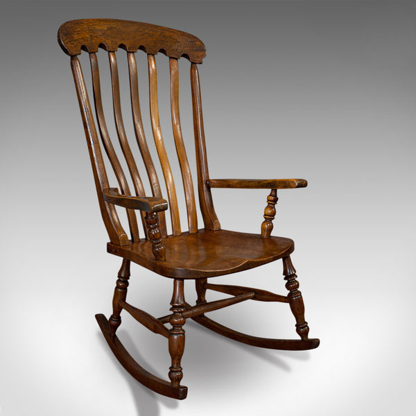 Antique Farmhouse Rocking Chair, English, Elm, Beech, Seat, Victorian, C.1900