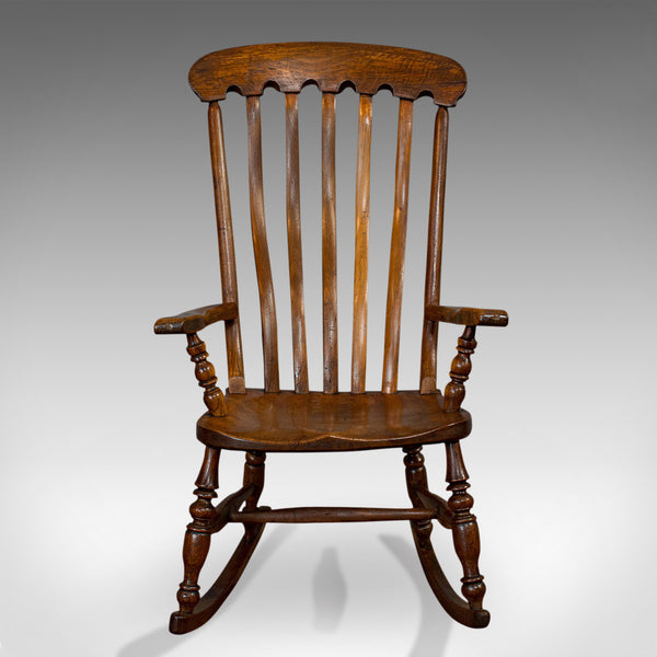 Antique Farmhouse Rocking Chair, English, Elm, Beech, Seat, Victorian, C.1900