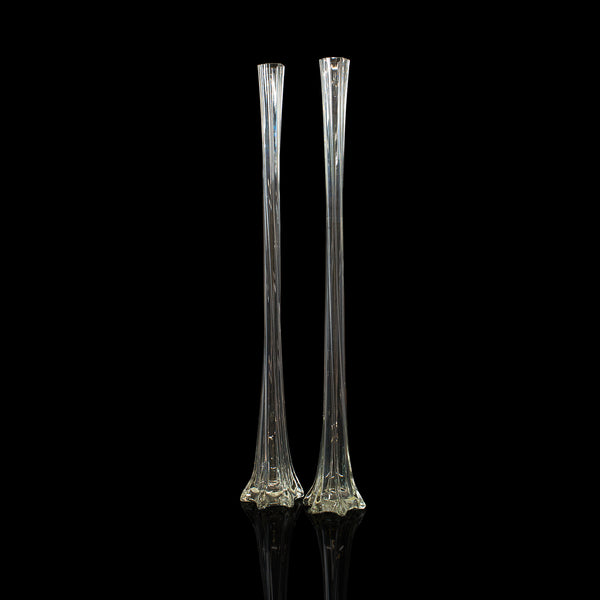Vintage Pair of Gladioli Vases, French, Glass, Tall, Fluted Vase, Circa 1970