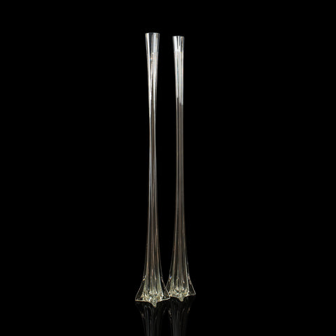 Pair Of Vintage Iris Vases, French, 4' Tall Glass, Gladioli, Flower, Circa 1970