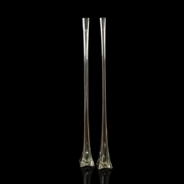 Pair Of Vintage Iris Vases, French, 4' Tall Glass, Gladioli, Flower, Circa 1970
