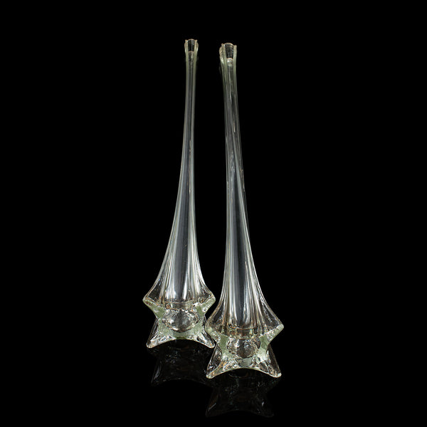 Pair Of Vintage Iris Vases, French, 4' Tall Glass, Gladioli, Flower, Circa 1970