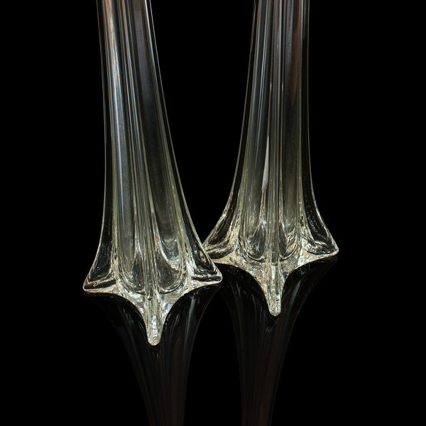 Pair Of Vintage Iris Vases, French, 4' Tall Glass, Gladioli, Flower, Circa 1970
