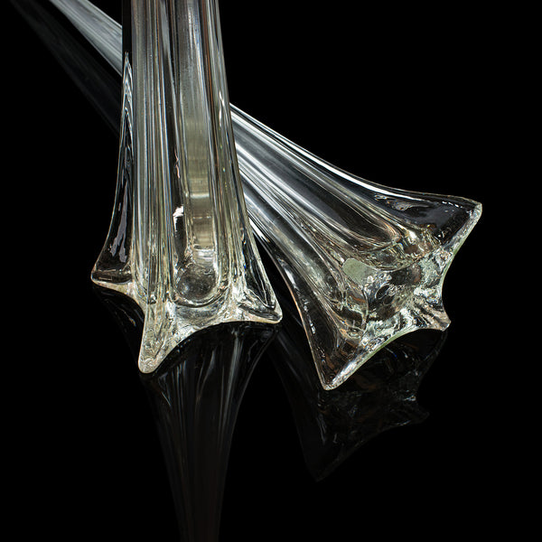 Pair Of Vintage Iris Vases, French, 4' Tall Glass, Gladioli, Flower, Circa 1970