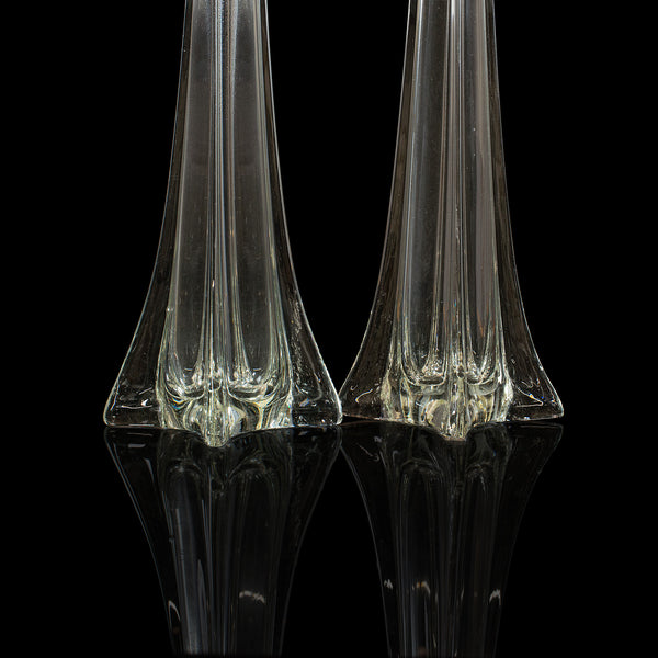 Set Of 2, Tall, Vintage Flower Vases, French, Glass, Gladioli, Iris, Centrepiece