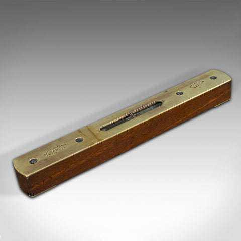 Vintage Spirit Level, English, Walnut, Brass, Instrument, Preston and Sons, 1950