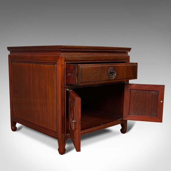 Vintage Bedside Nightstand, Asian, Teak, Side Cabinet, 20th Century, Circa 1990