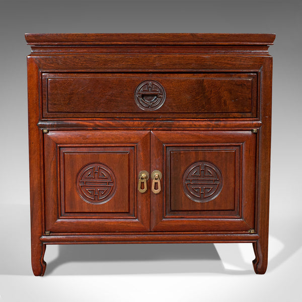 Vintage Bedside Nightstand, Asian, Teak, Side Cabinet, 20th Century, Circa 1990