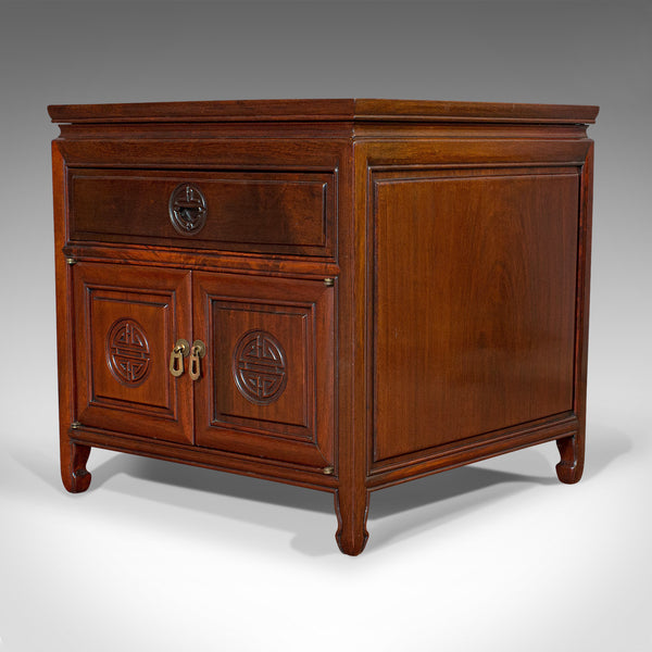 Vintage Bedside Nightstand, Asian, Teak, Side Cabinet, 20th Century, Circa 1990