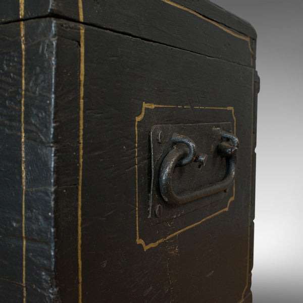Antique Ebonised Carriage Chest, English, Pine, Tool Trunk, Victorian, C.1850
