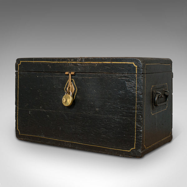 Antique Ebonised Carriage Chest, English, Pine, Tool Trunk, Victorian, C.1850