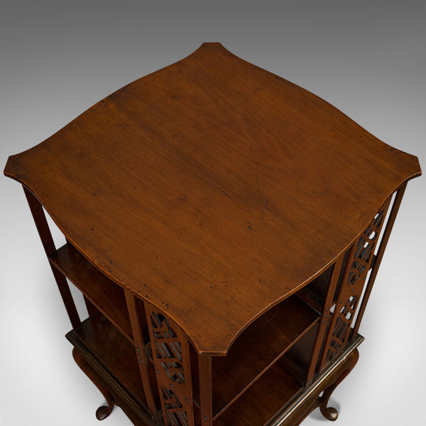 Antique Revolving Library, English, Walnut, Bookcase Table, Edwardian, C.1910