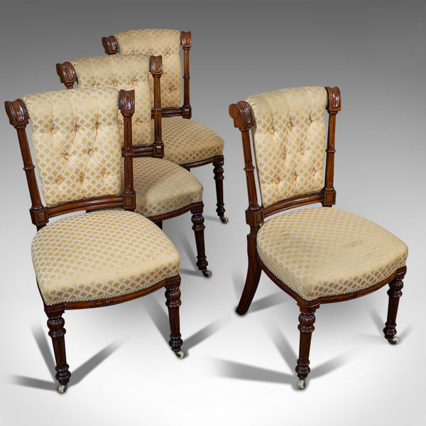 Set Of 4 Antique Chairs, Scottish, Walnut, Suite, Dining, Victorian, Circa 1890