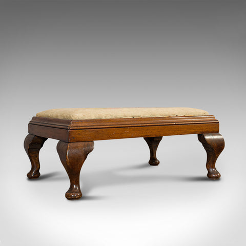 Antique Foot Stool, English, Mahogany, Beech, Needlepoint Tapestry, Edwardian