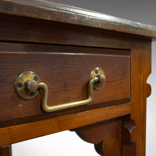 Antique Table, English, Pitch Pine, 2 Drawer, Desk, Gothic Revival, Victorian