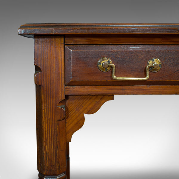 Antique Table, English, Pitch Pine, 2 Drawer, Desk, Gothic Revival, Victorian
