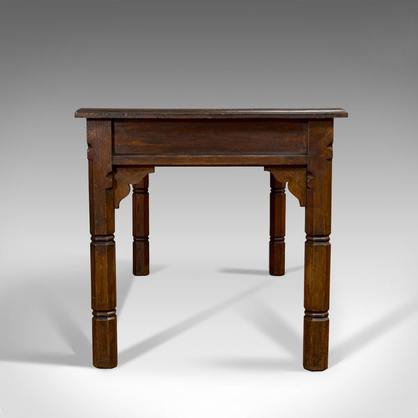 Antique Table, English, Pitch Pine, 2 Drawer, Desk, Gothic Revival, Victorian