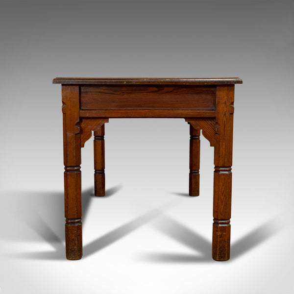 Antique Table, English, Pitch Pine, 2 Drawer, Desk, Gothic Revival, Victorian
