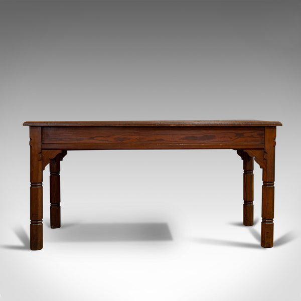 Antique Table, English, Pitch Pine, 2 Drawer, Desk, Gothic Revival, Victorian