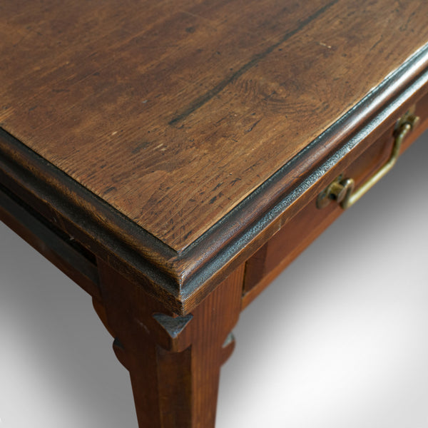 Antique Table, English, Pitch Pine, 2 Drawer, Desk, Gothic Revival, Victorian
