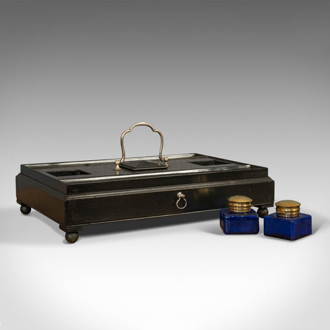 Antique Double Ink Well, English, Mahogany, Desk Tidy, Aesthetic Period, 1880