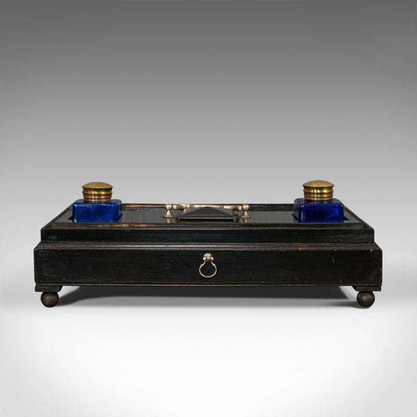 Antique Double Ink Well, English, Mahogany, Desk Tidy, Aesthetic Period, 1880