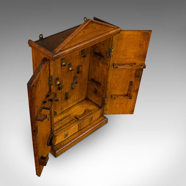Antique Tool Cupboard, Oak, Wall Hanging, Cabinet, Army and Navy, Edwardian