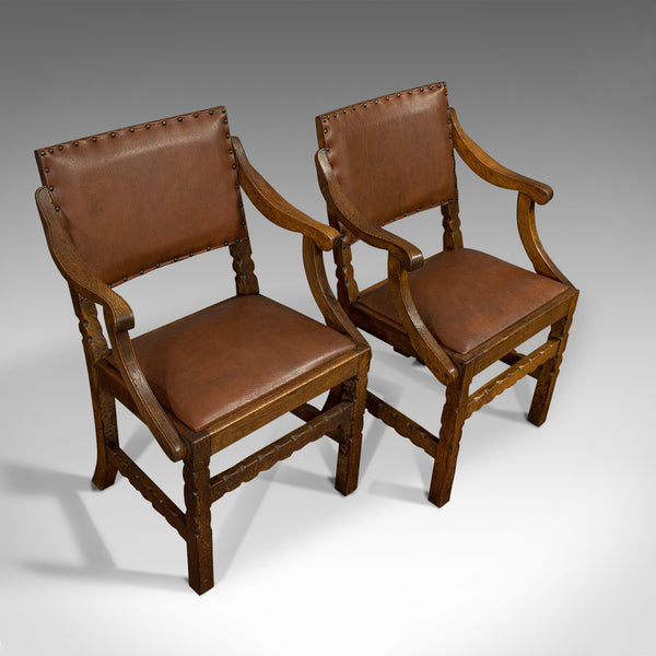 Set of 8, Antique Dining Chairs, Oak, Seat, Arts & Crafts, Hamptons, Edwardian
