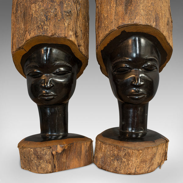 Pair Of, Antique Carved Heads, African, Ebony, Decorative Statue, Victorian
