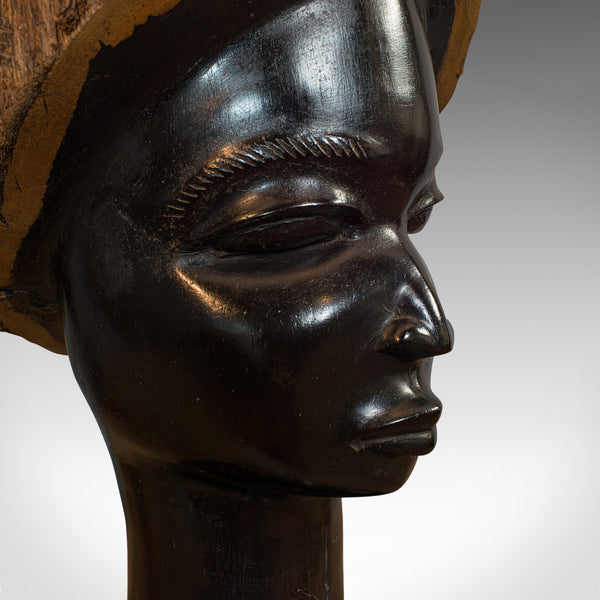 Pair Of, Antique Carved Heads, African, Ebony, Decorative Statue, Victorian