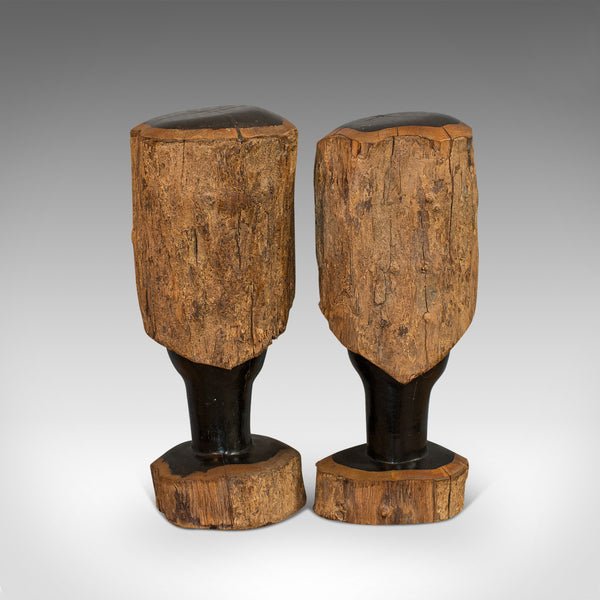 Pair Of, Antique Carved Heads, African, Ebony, Decorative Statue, Victorian