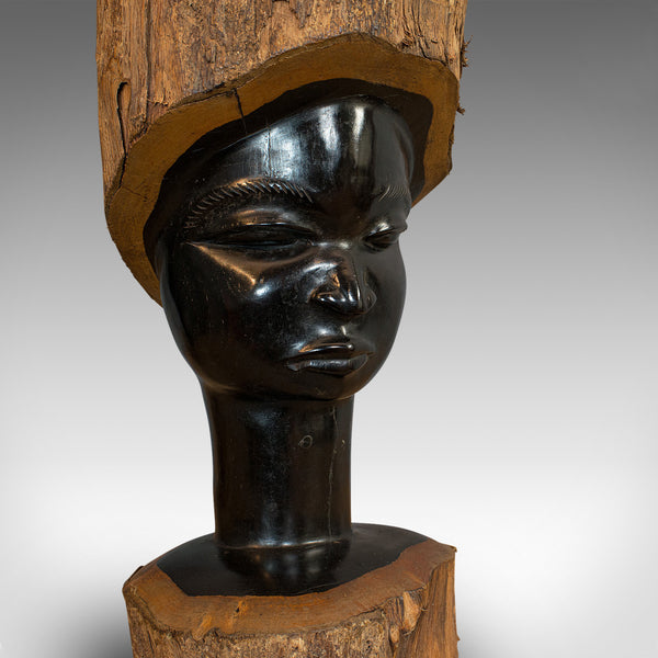 Pair Of, Antique Carved Heads, African, Ebony, Decorative Statue, Victorian