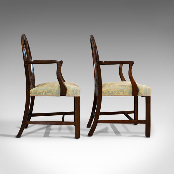 Pair Of, Antique Hepplewhite Revival Carvers, Mahogany, Arm Chair, Victorian