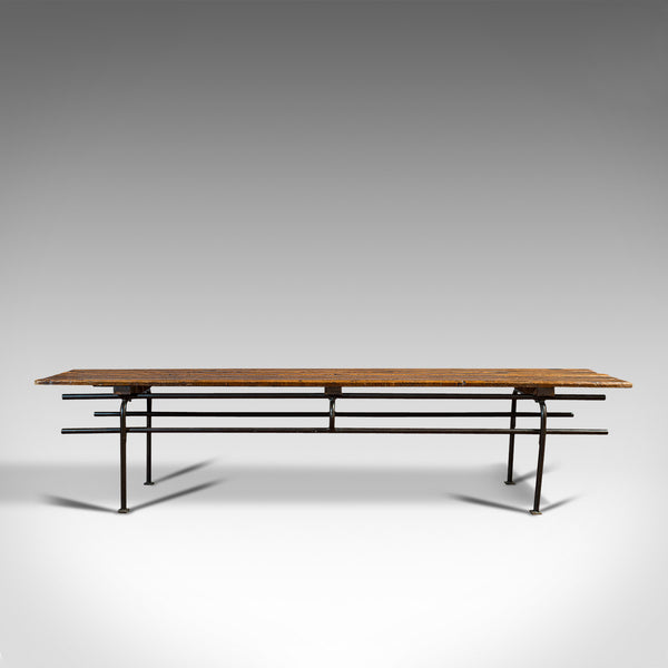 Large Vintage Draper's Bench, English, Pine, Steel, Industrial Seat, Circa 1940