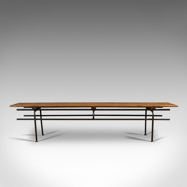 Large Vintage Draper's Bench, English, Pine, Steel, Industrial Seat, Circa 1940