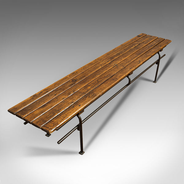 Large Vintage Draper's Bench, English, Pine, Steel, Industrial Seat, Circa 1940