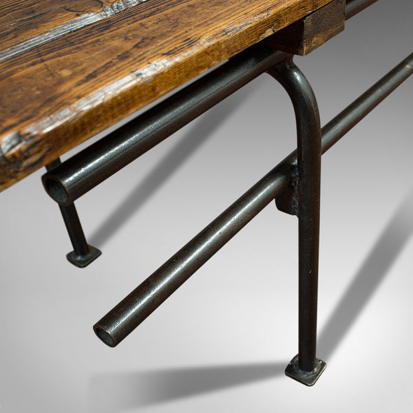 Large Vintage Draper's Bench, English, Pine, Steel, Industrial Seat, Circa 1940